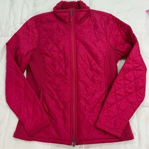 LL Bean Fleece Lined Quilted Zip-Front Jacket Zipper Pockets High Neck S